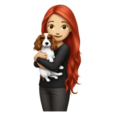 Long-red-haired-girl-hugging-her-black-and-whitel-Bichoon-dogs sticker