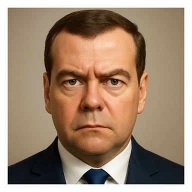 photorealistic, high-quality portrait of Dmitry Medvedev in emoji style, very detailed, serious and focused look sticker