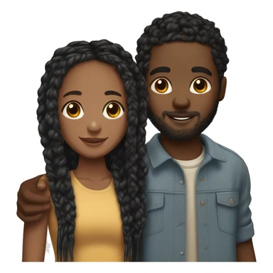 Realistic black girl with box braids and light skin boy with short curly hair and a short beard hugging sticker