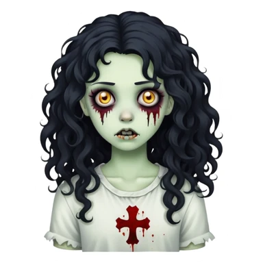 girl zombie with black long curly hair, emo style sticker