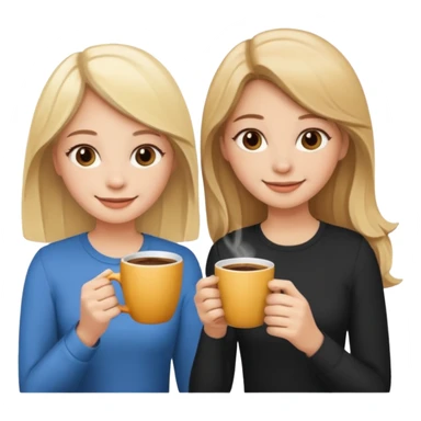 sisters drinking coffee one with blonde hair one with brown sticker