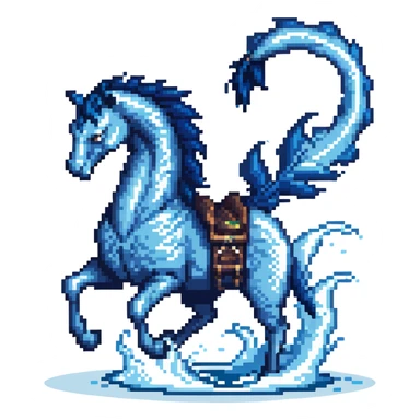 Black ninja water horse with dark blue magical water swirling around it, sharp spikes on its body, battle stance sticker