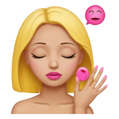Yellow circle emoji exasperated and drumming fingers up the side of their head the eye is closed it is a side profile pink lipstick and pink nails ot is a side profile no hair sticker