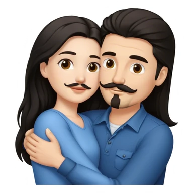a white girl with long black hair hugging a white guy with brown hair goatee mustache sticker