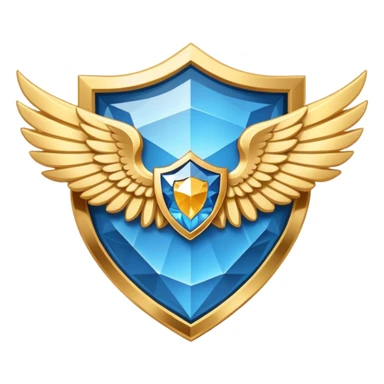 Simplified shield with small wings and a blue diamond in the center and VIP text, minimalist clean design sticker