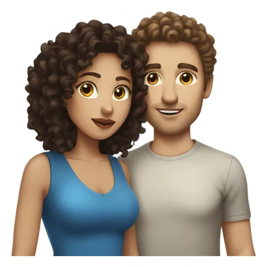 Light skinned woman with curly hair and white man with blue eyes and straight dark brown hair kissing  sticker