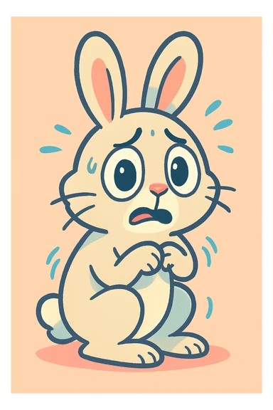 cute scared bunny, soft pastel colors, big eyes, trembling, cartoon style sticker