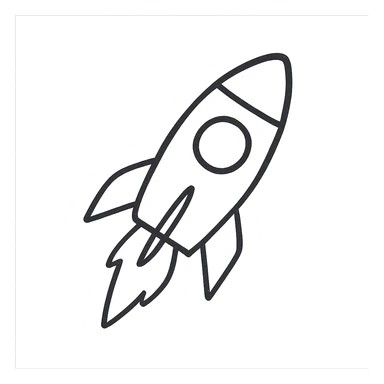 hand-drawn outlined icon of a rocket, black outlines, no fill, no color sticker