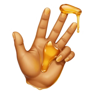 a hand with 2 fingers out and a sticky liquid on them sticker