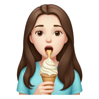 beautiful pale brunette girl with long hair enjoying an ice cream mouth closed sticker
