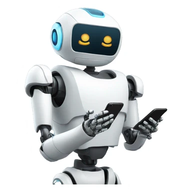 robot looking at his iphone sticker