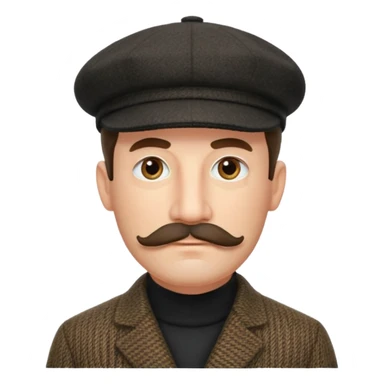 Big mustache sideburns sport coat black turtleneck tweed flat cap squinty eyes sticker