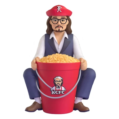 Johnny Depp sitting in a KFC bucket, long hair, facial hair sticker