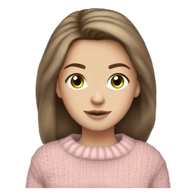 Pretty green eyed white girl with brunette hair with light pink sweater reading cozy sticker