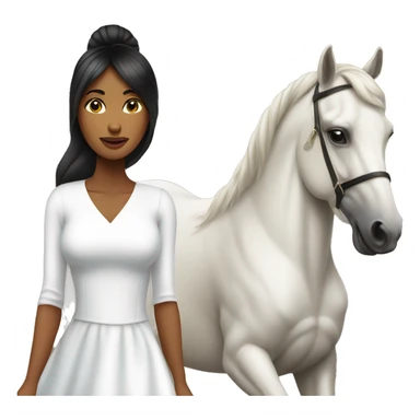 Woman in white dress rides bay horse black hair no star on forehead  sticker