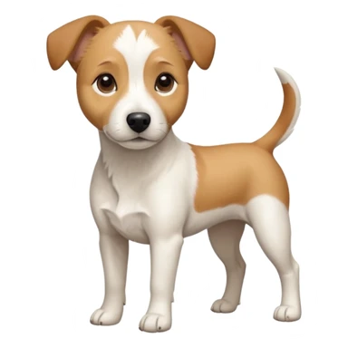 a full body facing front on of a buff white beagle cross jack russell terrier looking dog the size of a kelpie with light brown long ears resting on its face and a light brown patch above one eye and a large snout. the rest of the dog is completely white.  sticker