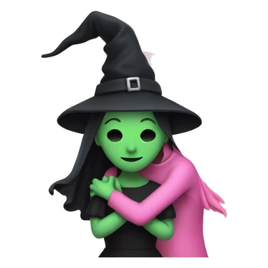 Witch dressed in black with green skin hugging pink dressed white witch sticker