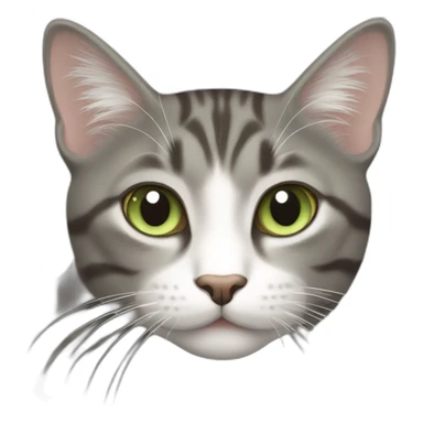Tabby gray cat with white mouth and white nose and light green eyes sticker