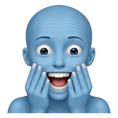 A blue face laughing out loud while covering it's mouth with his hands sticker