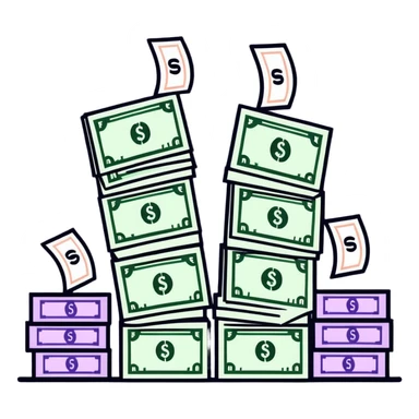 upward trending arrow beside three stacks of bundled dollar bills in ascending height sticker