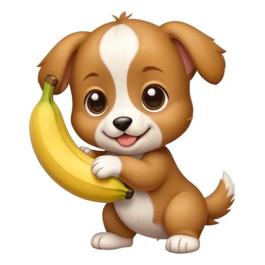 puppy playing with banana sticker
