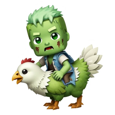 baby square Minecraft zombie on a tiny white chicken sticker