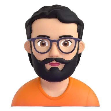 man with medium black beard, black hair, connected eyebrows, olive tan skin, brown eyes, and glasses sticker