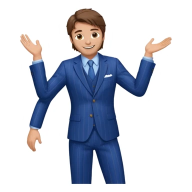 Chico blanco, traje azul raya diplomatica , pelo castaño revuelto,cuerpo entero sticker