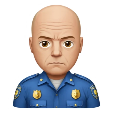 Hank Schrader from Breaking Bad, bald, serious expression, police shirt sticker