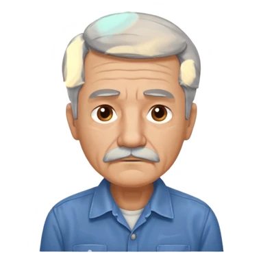 Old man with gray hair and mustache and working shirt. sad expression sticker