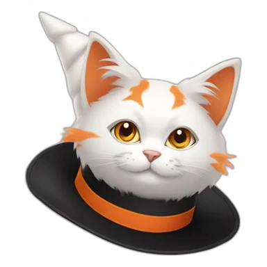 White-orange fluffy cat in black cone witch hat sticker