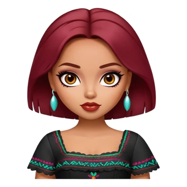 pretty bratz girl, dark red hair,  mexican, brown eyes, black eyeliner, mexican skin sticker