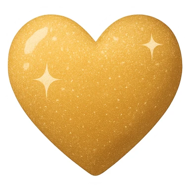 Change the glittery silver color heart with a subtle gradient and no border to a glittery gold color heart with a subtle gradient and no border. Keep the background transparent. Maintain the style and subtle gradient effect of the original heart. sticker
