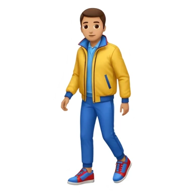 un hombre con: yellow jacket, red pants and blue shoes sticker