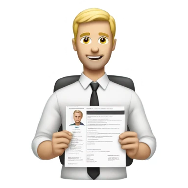 White man holding a resume sticker
