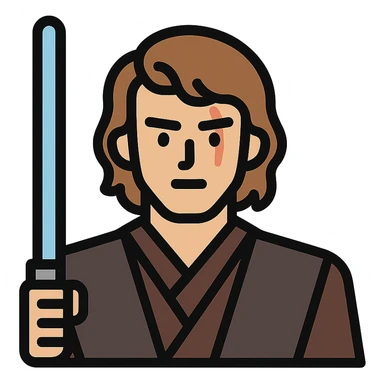 Anakin Skywalker from Revenge of the Sith as a color outline icon, featuring his blue lightsaber, Jedi robes, and facial scar, with subtle color accents sticker