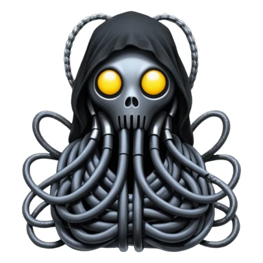 tangled black cables creating an occult creature covered in black rags and bondage, Giger style sticker