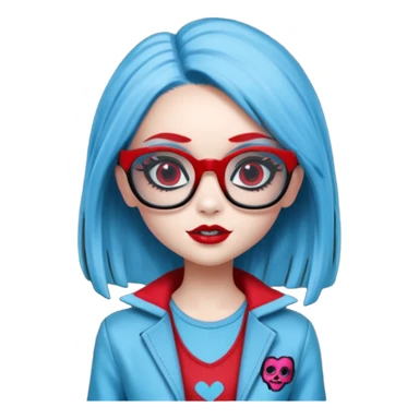 Ghoulia yelps monster high doll in scene/emo style clothes, thin, red, rectangle glasses sticker