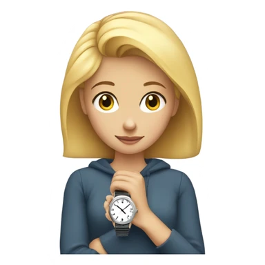Blonde girl looking at her watch sticker