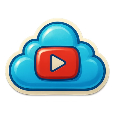 A cloud with a YouTube play button symbol inside it, representing views on YouTube, in a colorful and vibrant emoji style with a blue color scheme and a sky background sticker