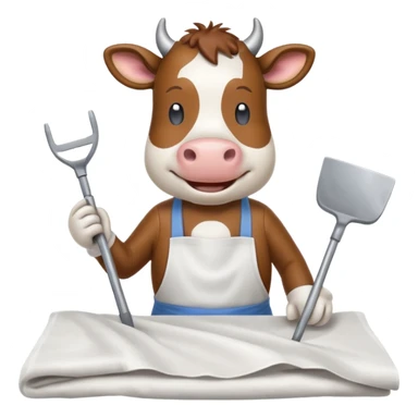 cartoon cow ironing bedsheets sticker