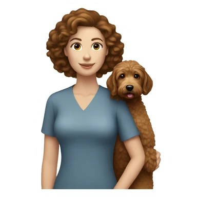 White Woman with brown hair holding a golden doodle  sticker