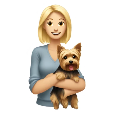 Blonde woman holding yorkie in sunlight sticker