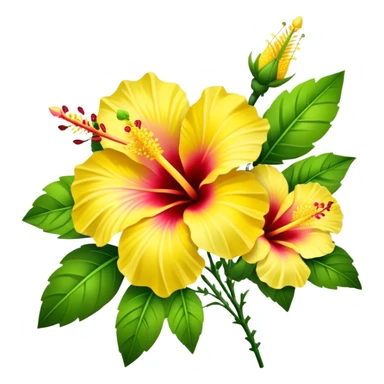 bouquet yellow Hawaiian hibiscus, luxuriant, stem, leaf, bud sticker