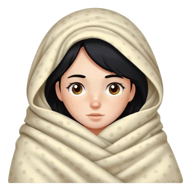 girl with freckles and black hair in a blanket sticker