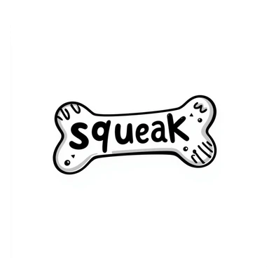 dog bone with the word 'squeak', colorful doodle style sticker