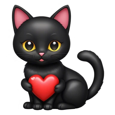black cat  with heart sticker