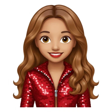 Jade Thirlwall from Little Mix with long light brown hair, red sequin outfit sticker