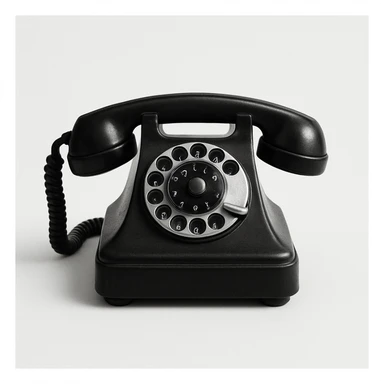 vintage telephone, black, minimal, on white background, no text sticker
