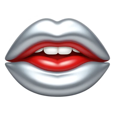 Chrome silver lips emoji, glossy metallic texture, iOS emoji style, smooth reflections, bold but minimal design, centered sticker